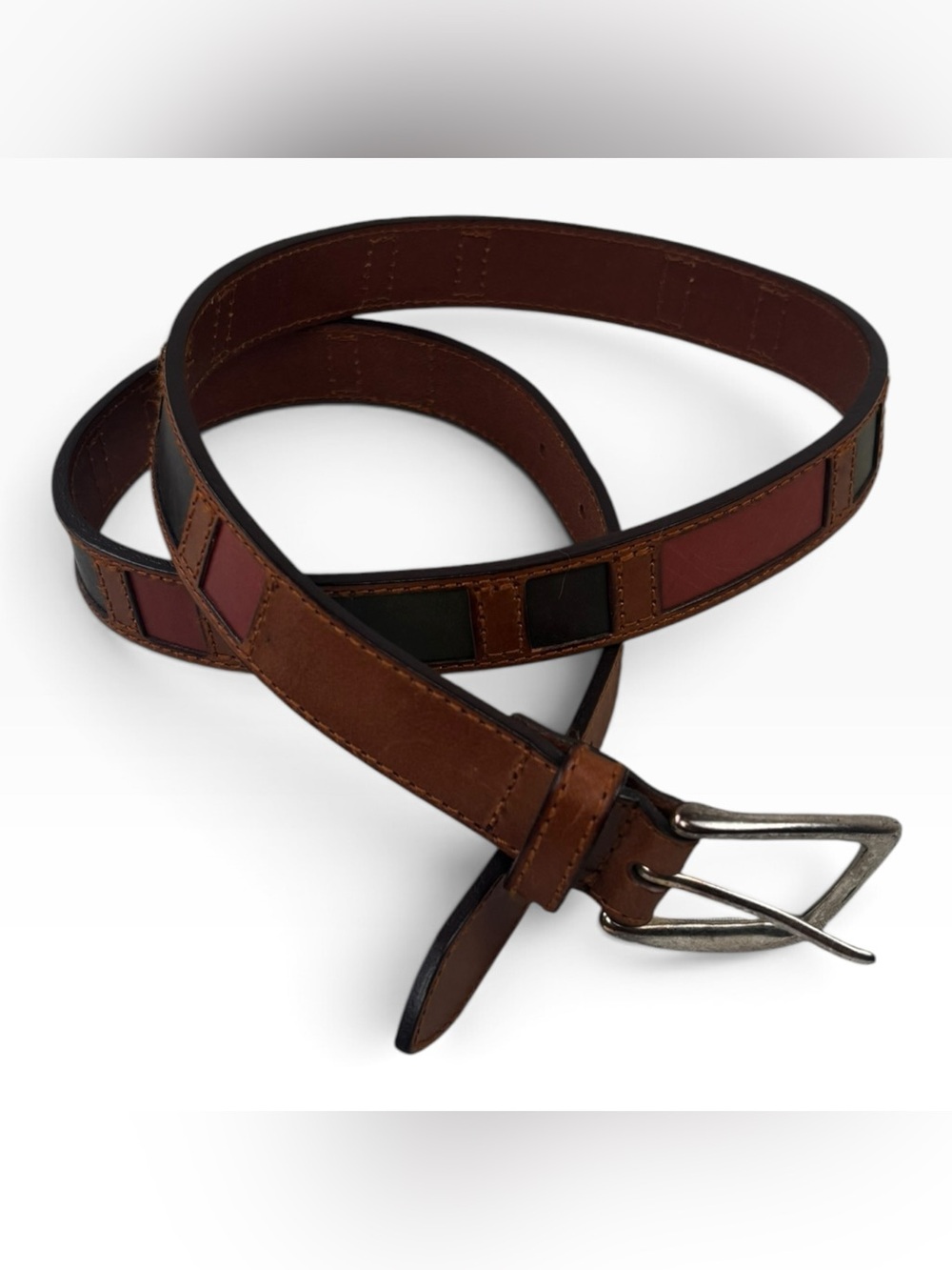 Vintage Y2K Fossil Women’s Leather Patchwork Belt Brown Multicolor Size L